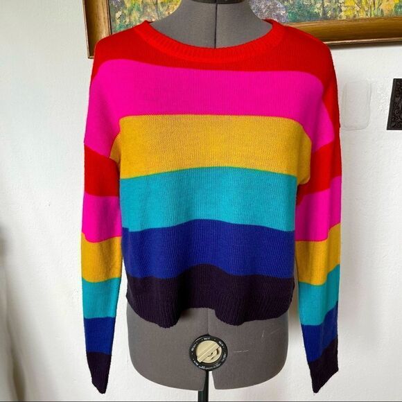 Full tilt cropped striped long sleeve sweater size M - Picture 1 of 8